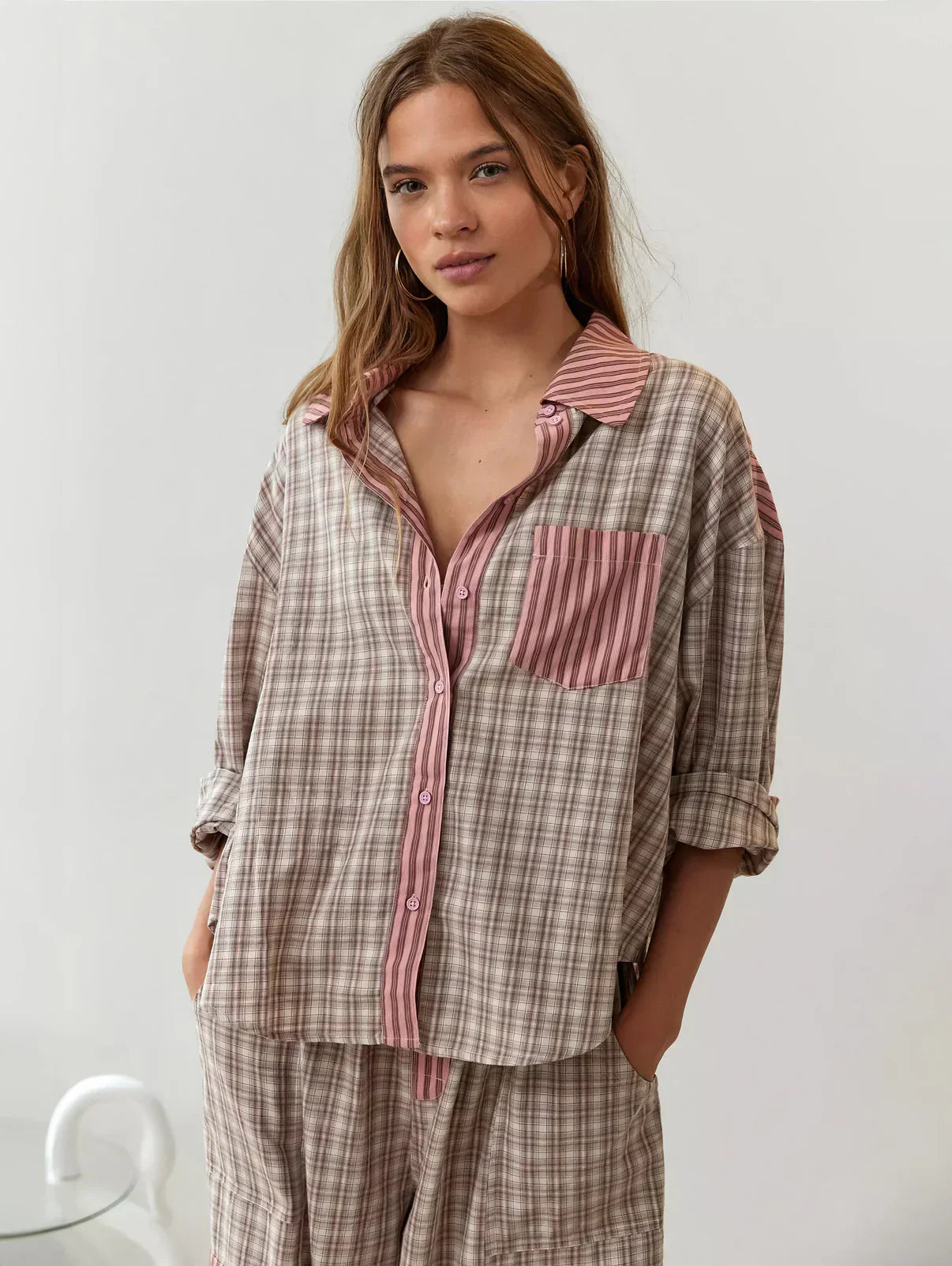 Tania Dames set met geruit overhemd en broek