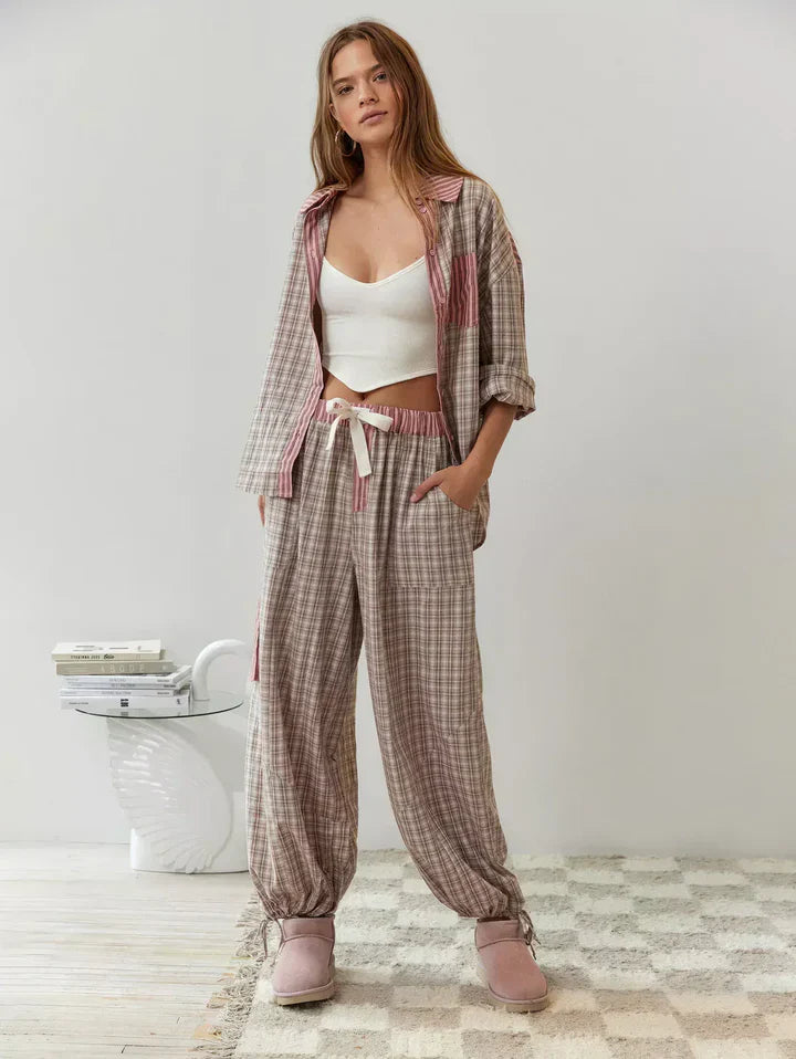 Tania Dames set met geruit overhemd en broek