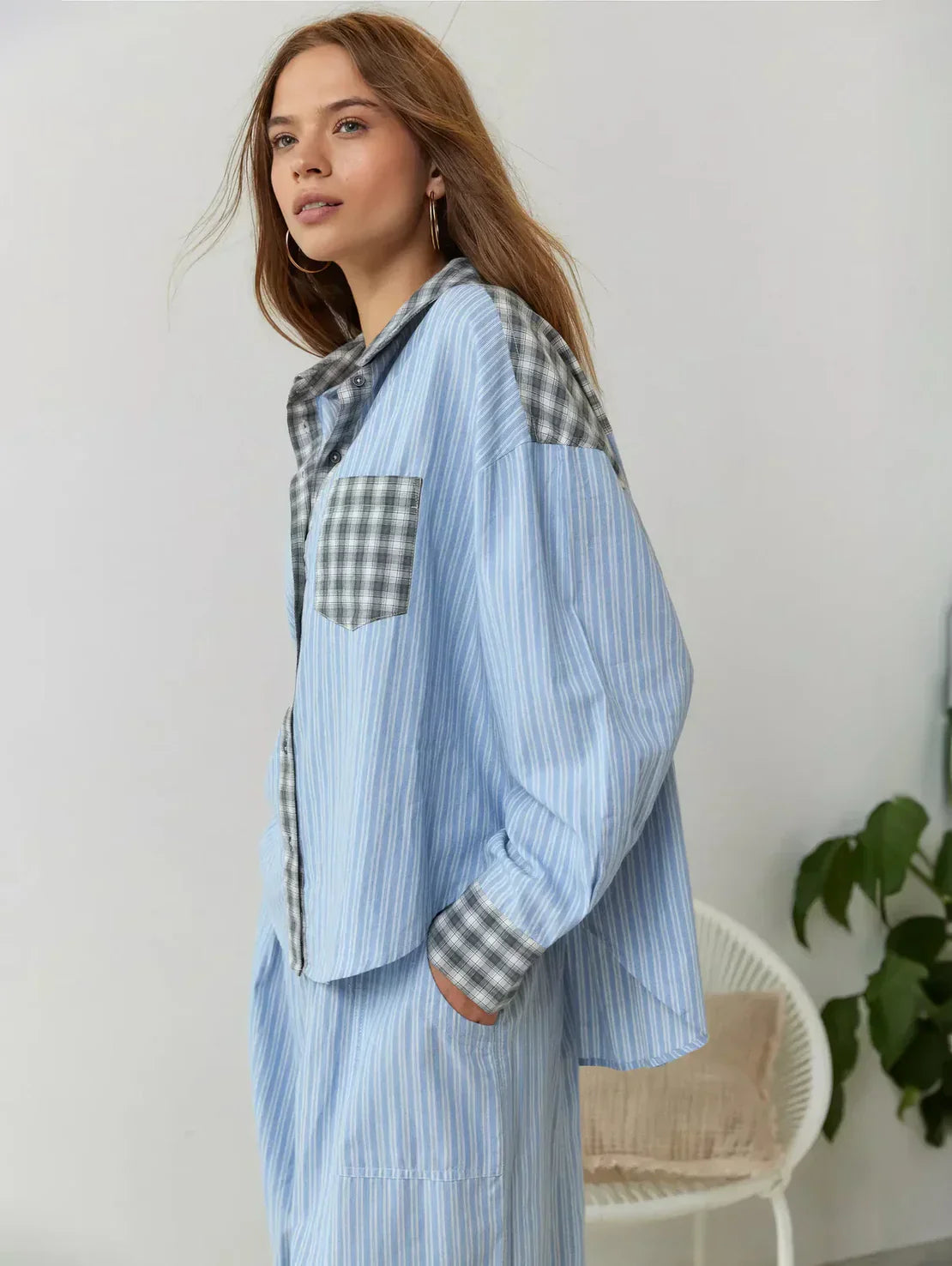 Tania Dames set met geruit overhemd en broek