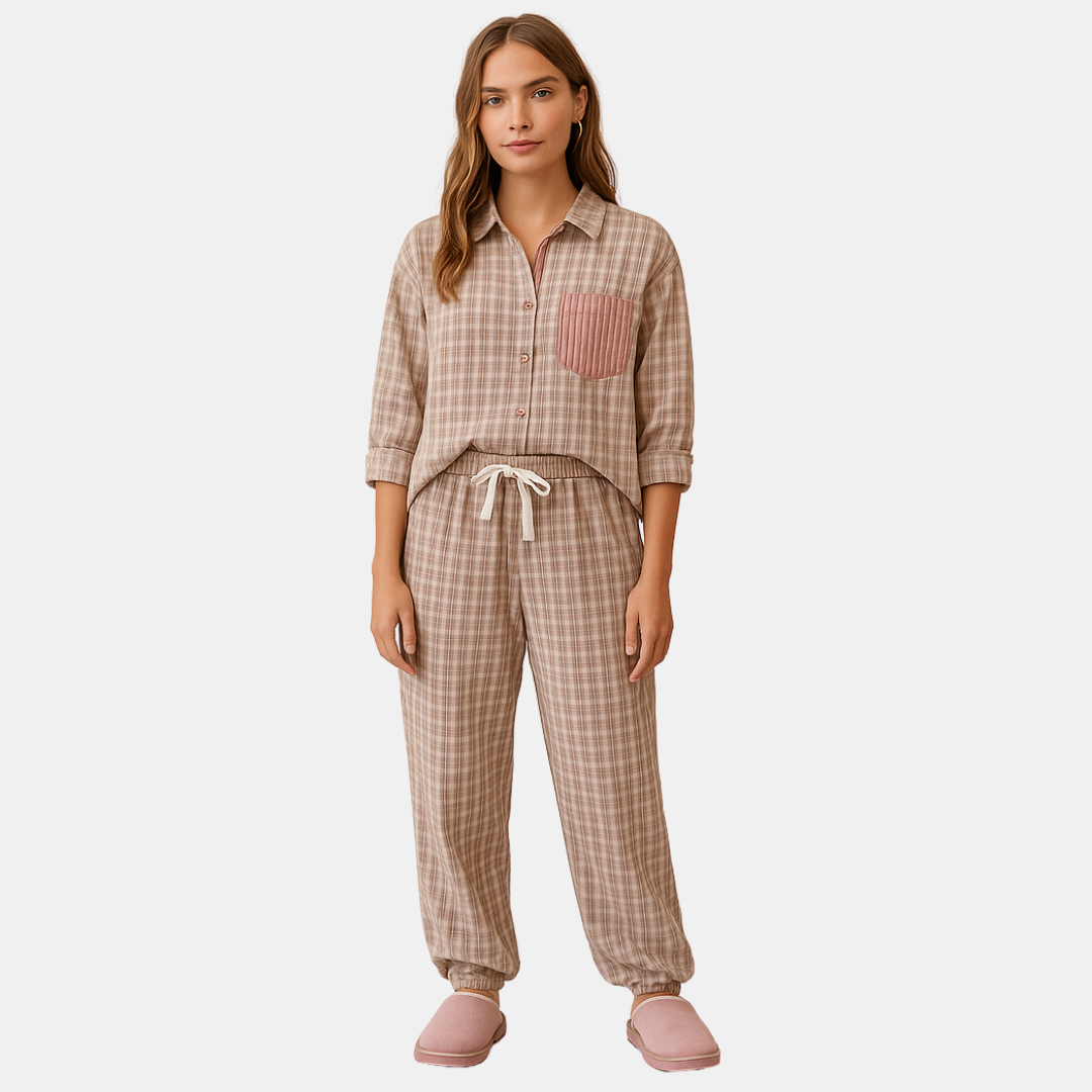 Tania Dames set met geruit overhemd en broek