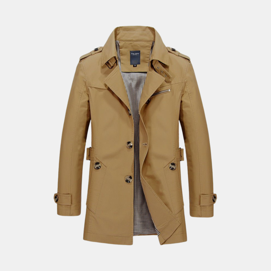 Heren Trenchcoat Met Dubbele Rij Knopen En Klassieke Kraag
