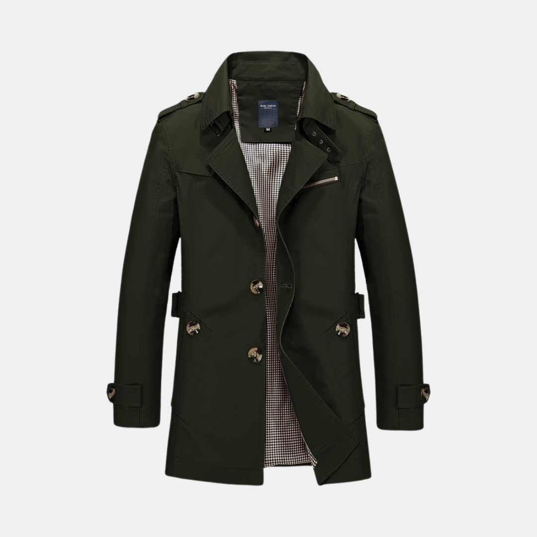 Heren Trenchcoat Met Dubbele Rij Knopen En Klassieke Kraag