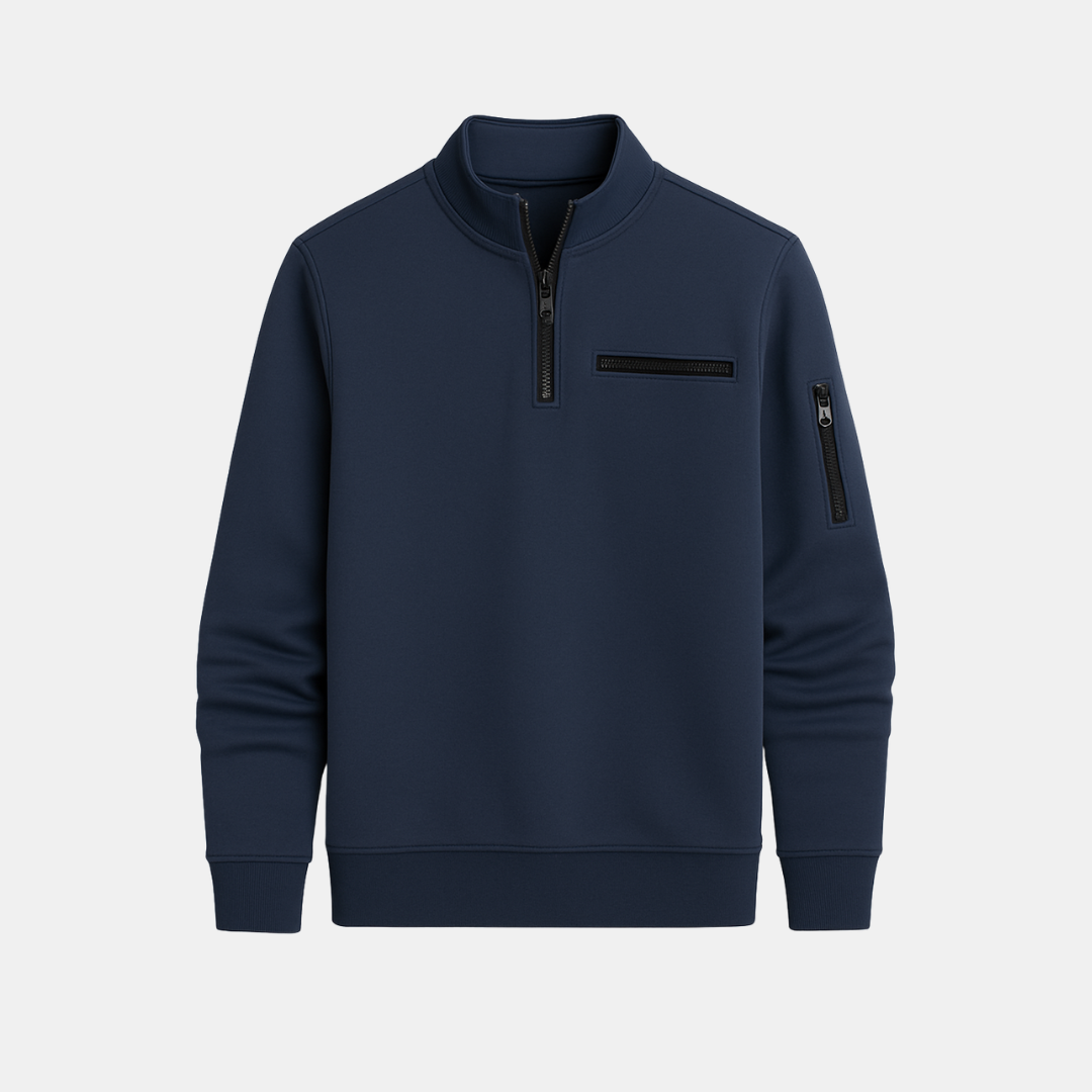 Heren Half Zip Trui Met Strakke Pasvorm En Ritsdetails