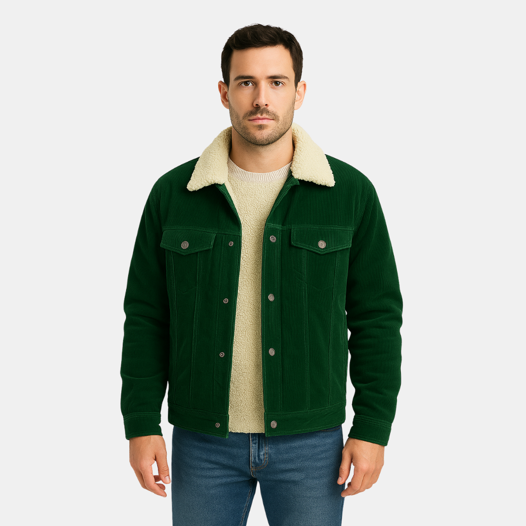 Heren Jas Met Teddyvoering En Corduroy Look